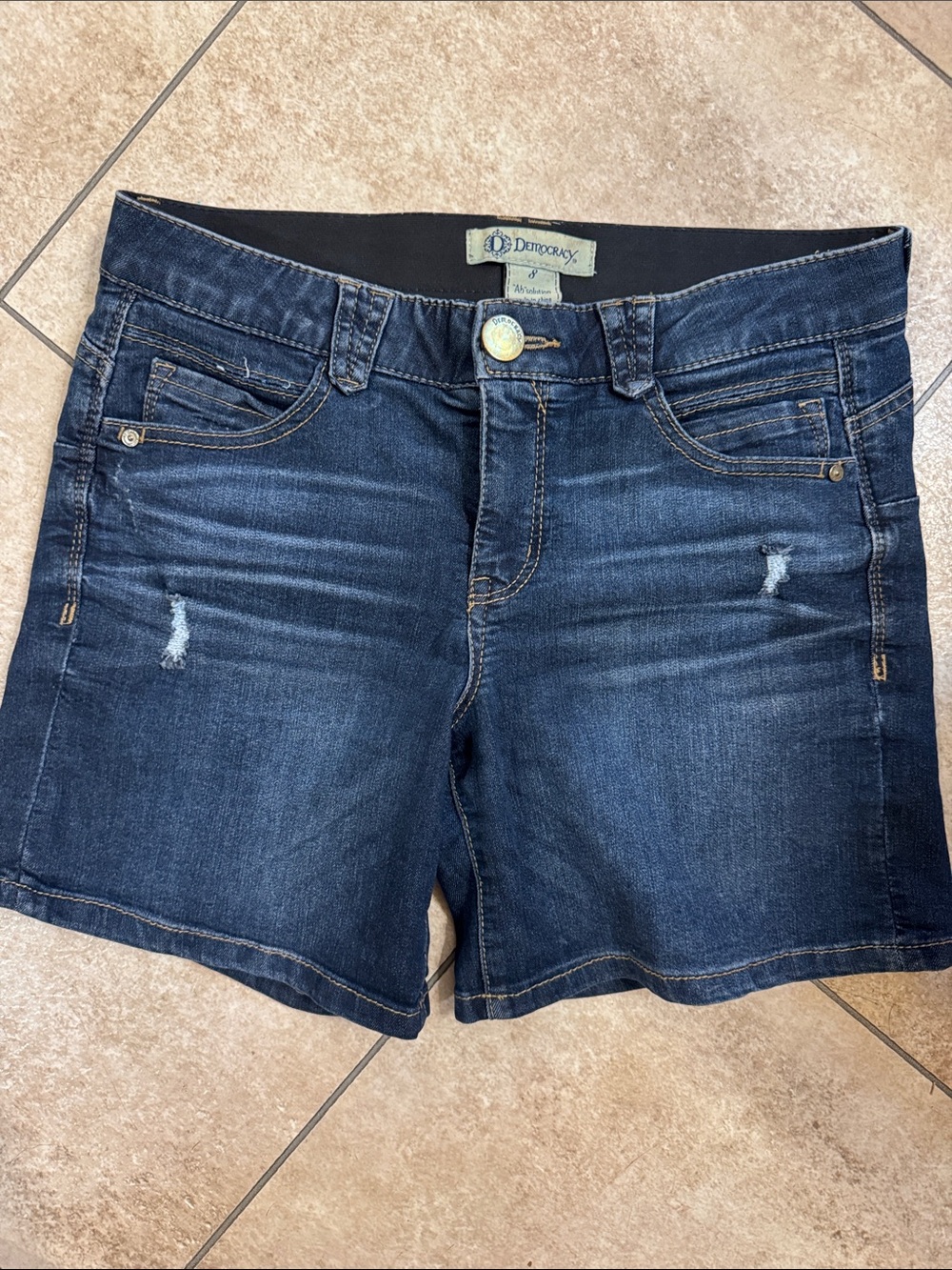 Democracy Dark Blue Distressed Stretch Denim Shorts
